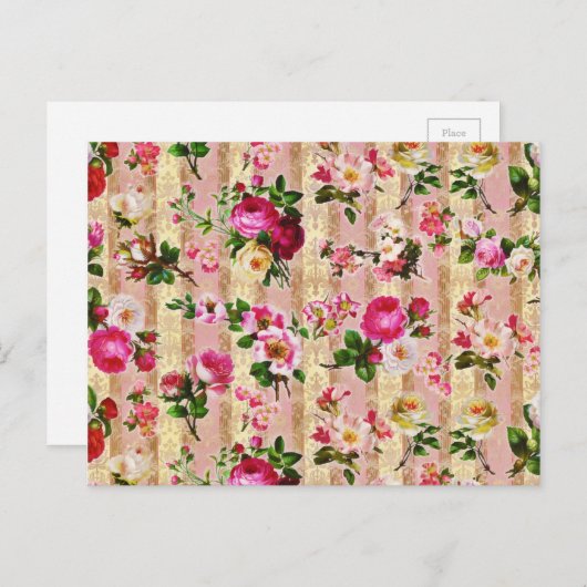  goudplatte roze rozen Damask Briefkaart (Voorkant / Achterkant)
