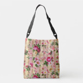 goudplatte roze rozen Damask Crossbody Tas (Achterkant)