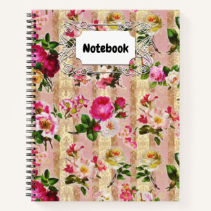  goudplatte roze rozen Damask Notitieboek