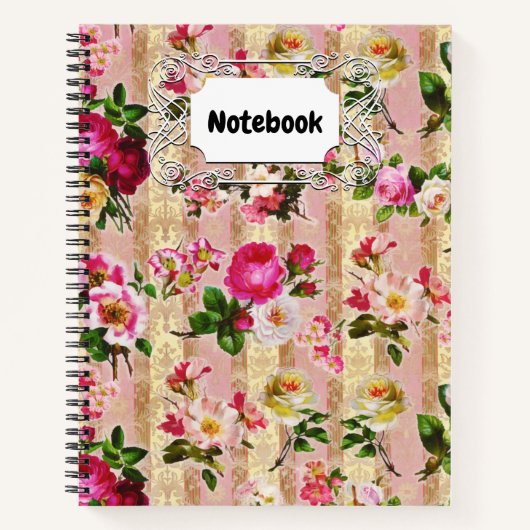 goudplatte roze rozen Damask Notitieboek (Voorkant)