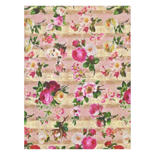 goudplatte roze rozen Damask Tafelkleed (Voorkant)
