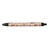  goudplatte roze rozen Damask Zwarte Inkt Pen (Voorkant)