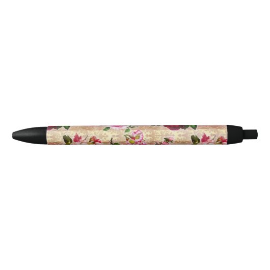 goudplatte roze rozen Damask Zwarte Inkt Pen (Voorkant)