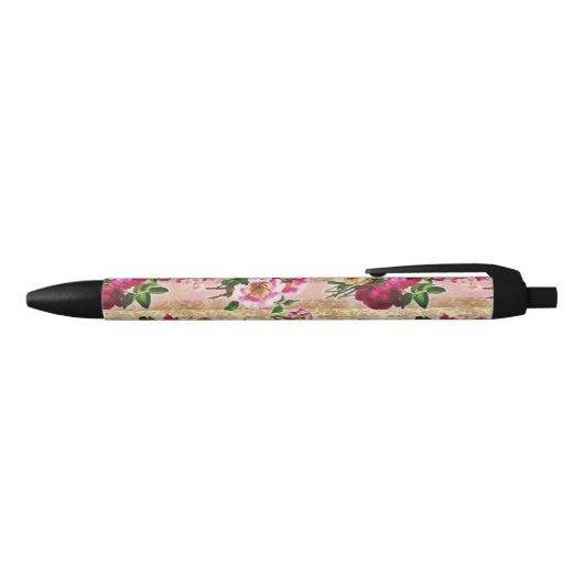  goudplatte roze rozen Damask Zwarte Inkt Pen (Bovenkant)