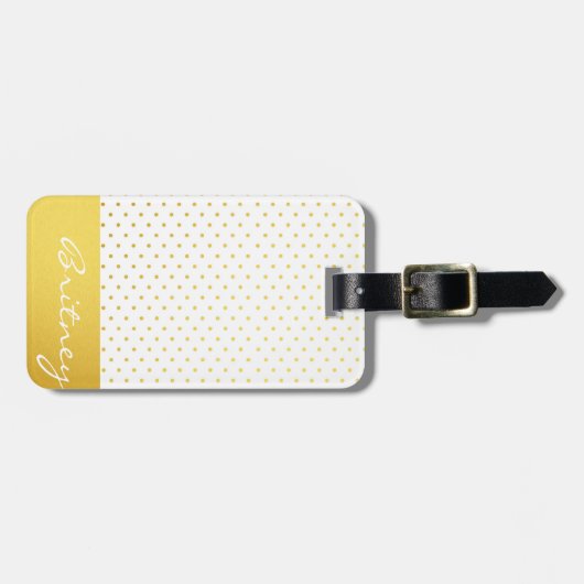 goudpolka-stippen en -monogram - aangepast bagagelabel (Voorkant horizontaal)