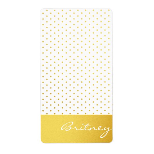 goudpolka-stippen en -monogram - aangepast etiket (Voorkant)