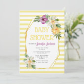 Goudpolygoon en bloemen baby gele douche kaart (Staand voorkant)