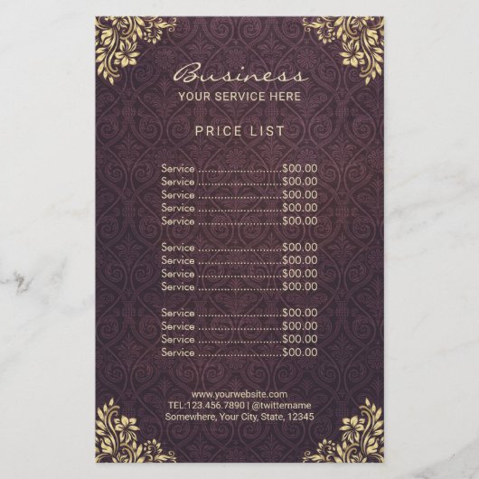 goudprijs Paars Damask Beauty Salon Flyer (Voorkant)