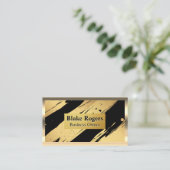 goudrand | Gouden zwarte geborstelde achtergrond Visitekaartje (Staand voorkant)
