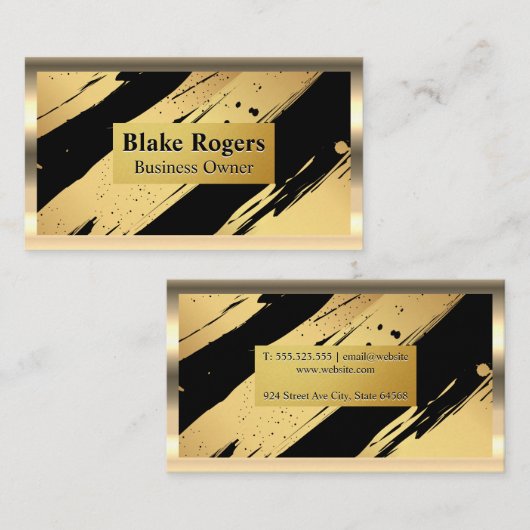 goudrand | Gouden zwarte geborstelde achtergrond Visitekaartje (Voorkant / Achterkant)