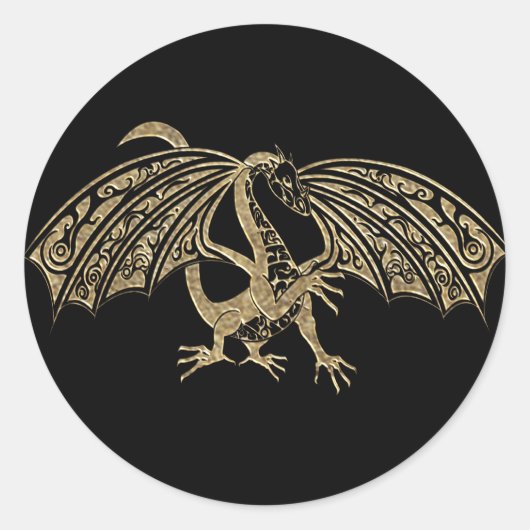 Goudreliëfdragon Fantasy Ronde Sticker (Voorkant)