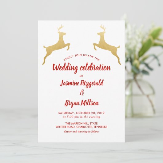 goudrendier | Christmas | Bruiloft Kaart (Staand voorkant)