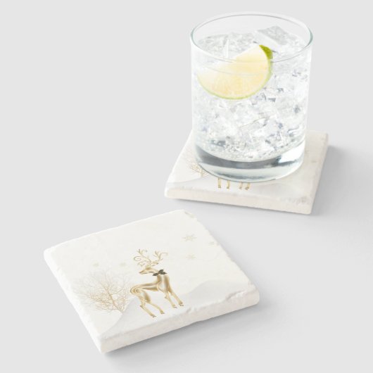 goudrendier, wintersceen stenen onderzetter (Zijkant)