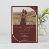 Goudrode bruine foto's verloving aankondiging (Staand voorkant)