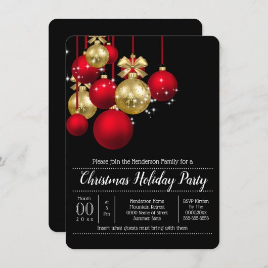 Goudrode kerstfeestdag kaart (Voorkant / Achterkant)