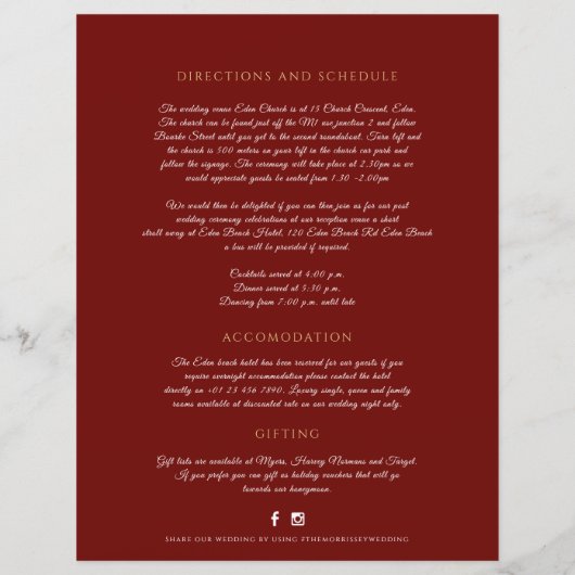 Goudrode monogram trouwgastinformatie (Achterkant)