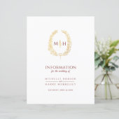 Goudrode monogram trouwgastinformatie (Staand voorkant)
