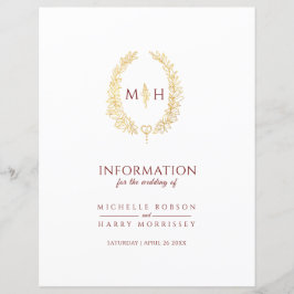 Goudrode monogram trouwgastinformatie