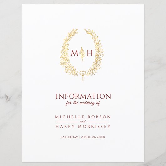 Goudrode monogram trouwgastinformatie (Voorkant)