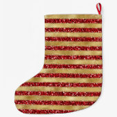 Goudrood Glitter Stripes Monogram Grote Kerstsok (Achterkant)