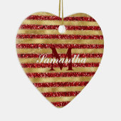 Goudrood Glitter Stripes Monogram Keramisch Ornament (Rechts)