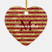 Goudrood Glitter Stripes Monogram Keramisch Ornament (Voorkant)