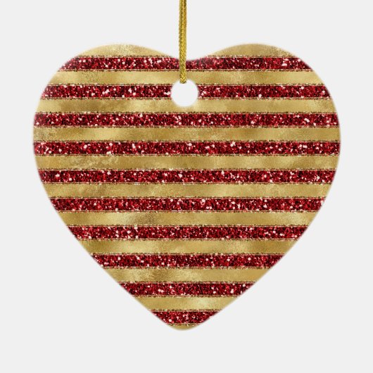 Goudrood Glitter Stripes Monogram Keramisch Ornament (Achterkant)