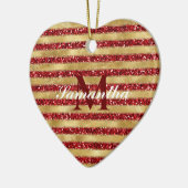 Goudrood Glitter Stripes Monogram Keramisch Ornament (Links)