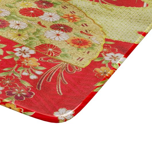 Goudrood Traditioneel Japans Bloemen Glas Snijplank (Hoek)