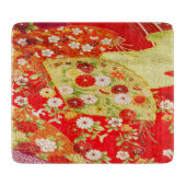 Goudrood Traditioneel Japans Bloemen Glas Snijplank (Voorkant)