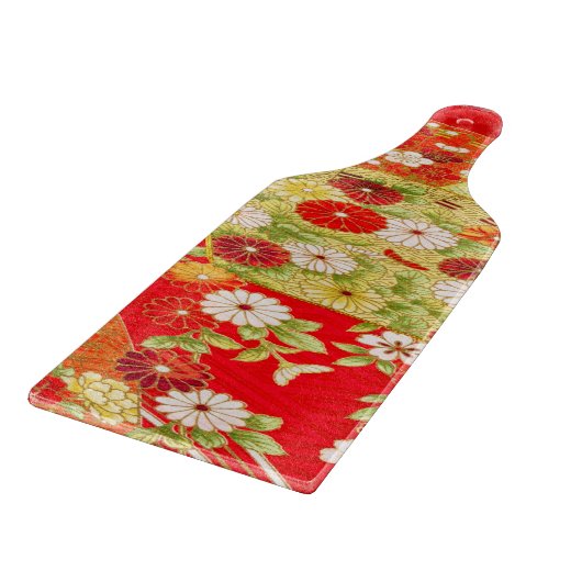 Goudrood Traditioneel Japans Bloemen Glas Snijplank (Hoek)