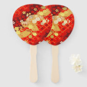 Goudrood Traditionele Japanse Bloemensakura Handwaaier (Voorkant en achterkant)