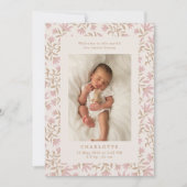 goudroze | baby geboorteaankondigingskaart kaart (Voorkant)