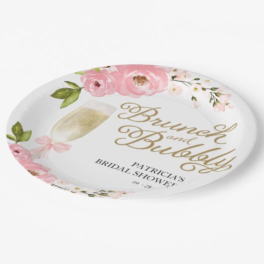 Goudroze bloemenbrunch en bubbelig Vrijgezellenfee Papieren Bordje (Gekanteld)