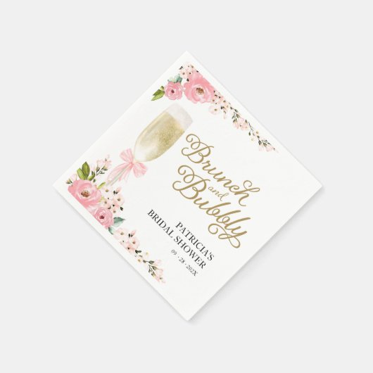 Goudroze bloemenbrunch en bubbelig Vrijgezellenfee Servet (Hoek)