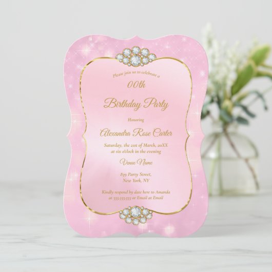  goudroze diamantfeest kaart (Staand voorkant)