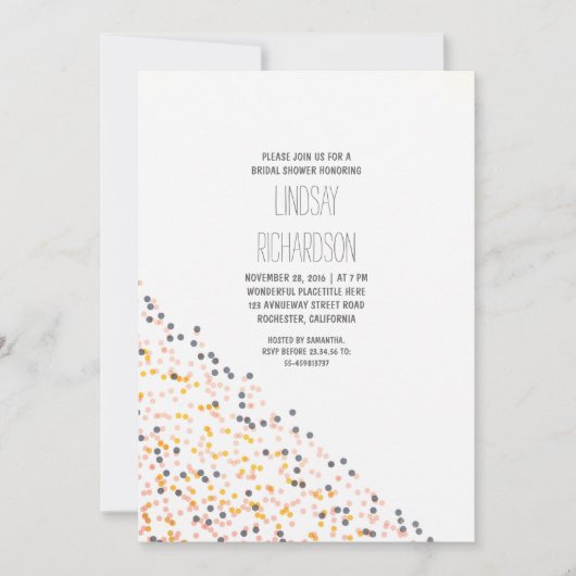 Goudroze en marine confetti vrijgezellenfeest kaart (Voorkant)