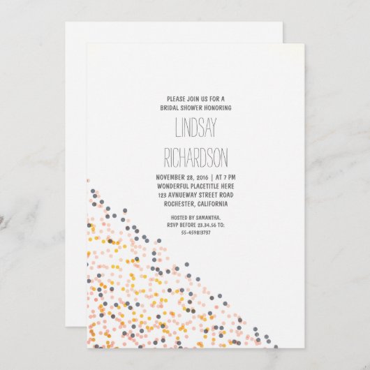 Goudroze en marine confetti vrijgezellenfeest kaart (Voorkant / Achterkant)