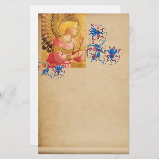 GOUDROZE ENGEL Antiek Bloemenperkament Briefpapier (Voorkant / Achterkant)