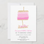 Goudroze florale cake, eerste verjaardag kaart (Voorkant)