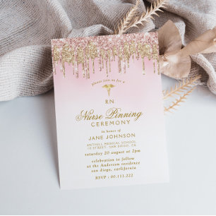 goudroze glitter Nurse pinning ceremonie Kaart