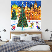 goudroze kerstwinter-ijsschaatsen canvas afdruk (Insitu (Slaapkamer))