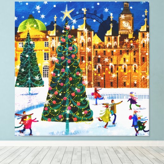 goudroze kerstwinter-ijsschaatsen canvas afdruk (Insitu (Houten vloer))