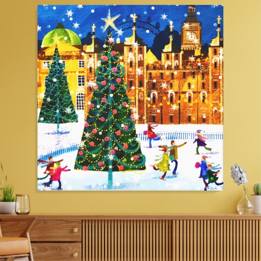 goudroze kerstwinter-ijsschaatsen canvas afdruk (Insitu (Woonkamer))