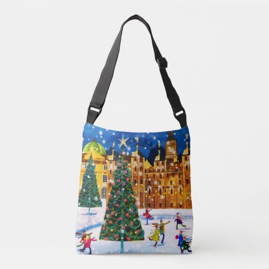 goudroze kerstwinter-ijsschaatsen crossbody tas (Voorkant)