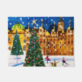 goudroze kerstwinter-ijsschaatsen deurmat (Voorkant)