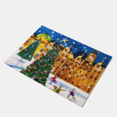 goudroze kerstwinter-ijsschaatsen deurmat (Schuin)