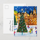 goudroze kerstwinter-ijsschaatsen feestdagenkaart (Voorkant / Achterkant)