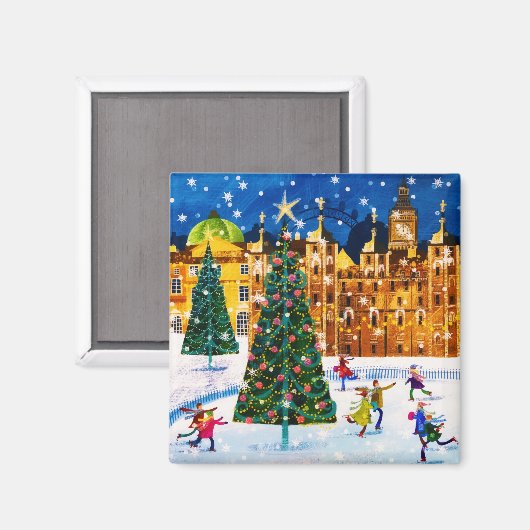 goudroze kerstwinter-ijsschaatsen magneet (Voorkant / Achterkant)