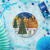 goudroze kerstwinter-ijsschaatsen papieren bordje (Feest)